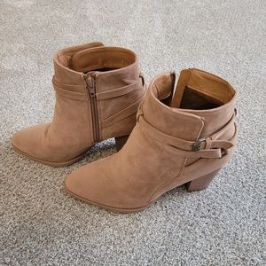 Block Heel Booties Tan 8